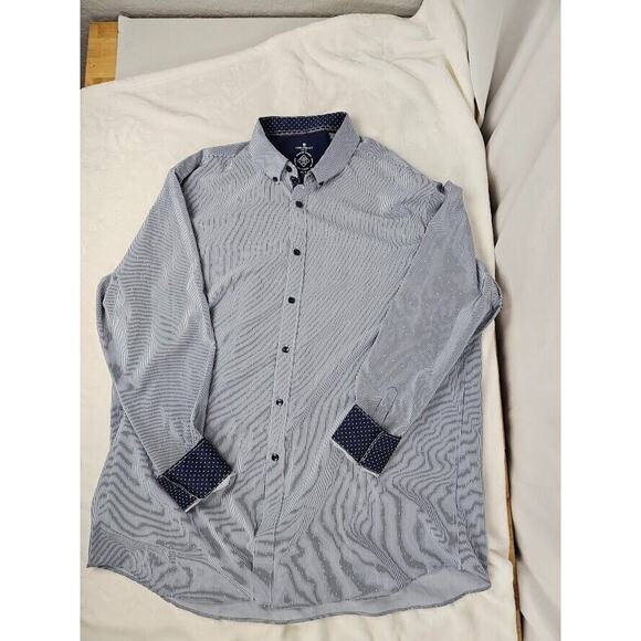 ConStruct Mens XLT Slim Fit 4 Way Stretch Shirt NAVY BLUE Button Down Striped - Picture 1 of 6